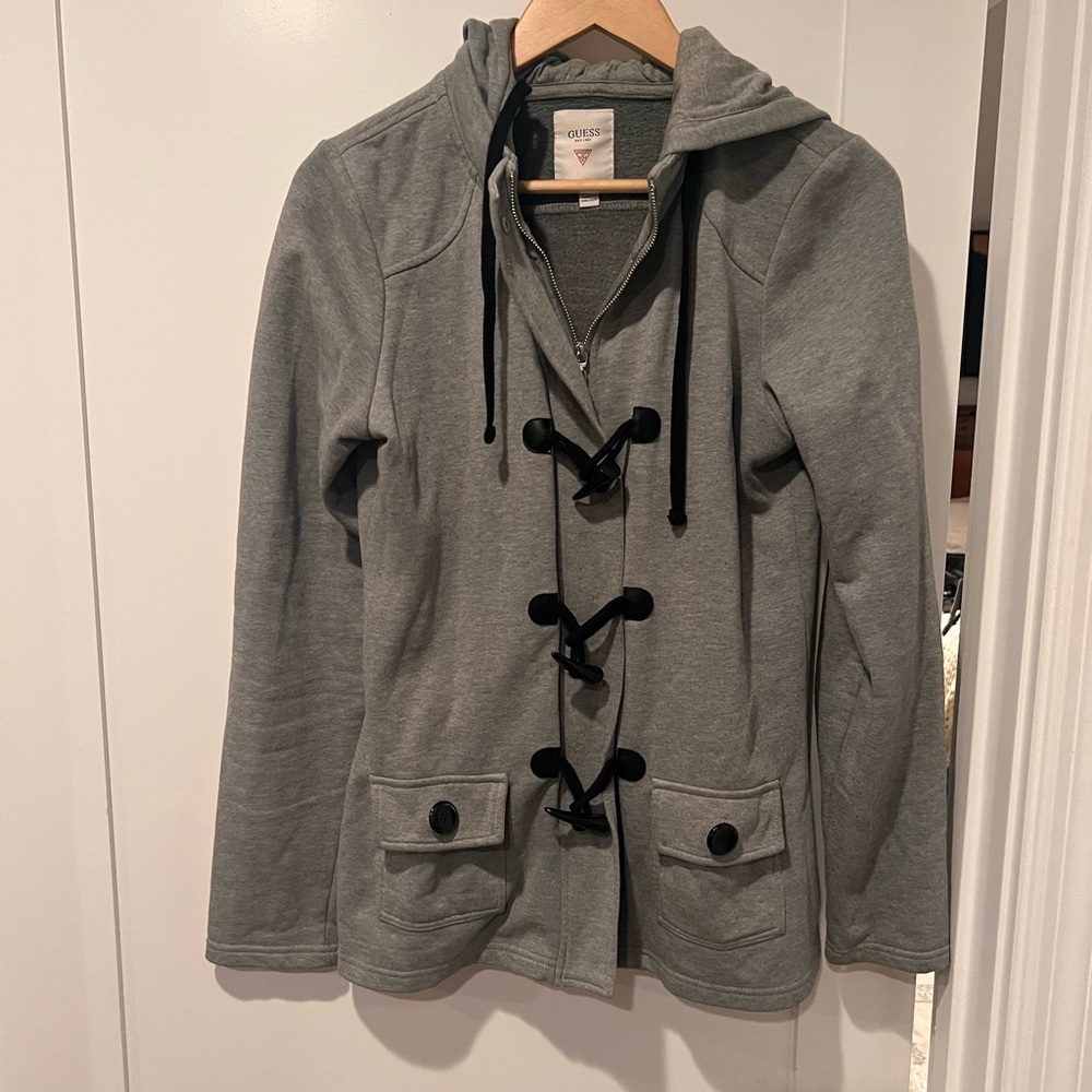 Guess Women's Gray Utility Jacket with Black Toggles